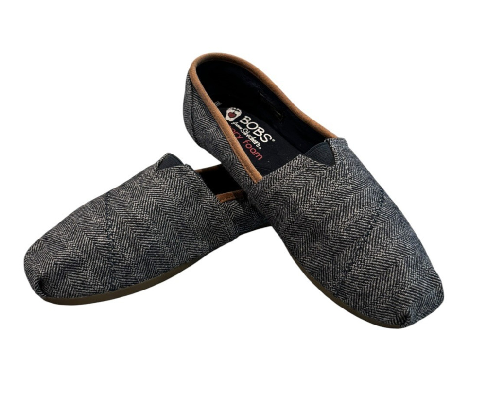 Skechers BOBS Womens 6.5 Herringbone Slip On Flats Memory Foam Arch Pillow Blue
